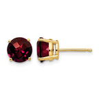14k 7mm Round Checker-cut Garnet Post Earrings