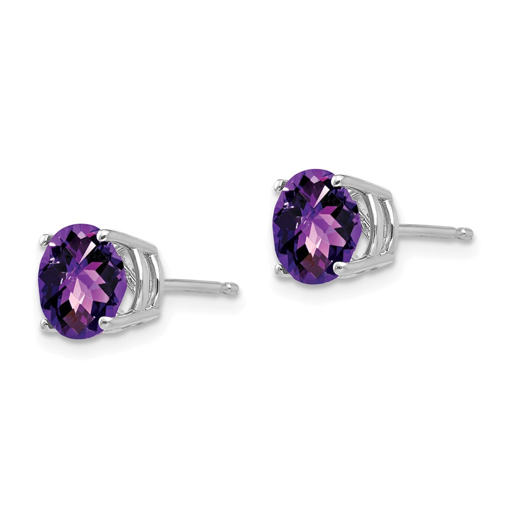 14k White Gold 7mm Round Checker-cut Amethyst Post Earrings