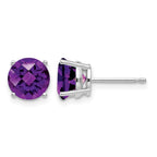14k White Gold 7mm Round Checker-cut Amethyst Post Earrings