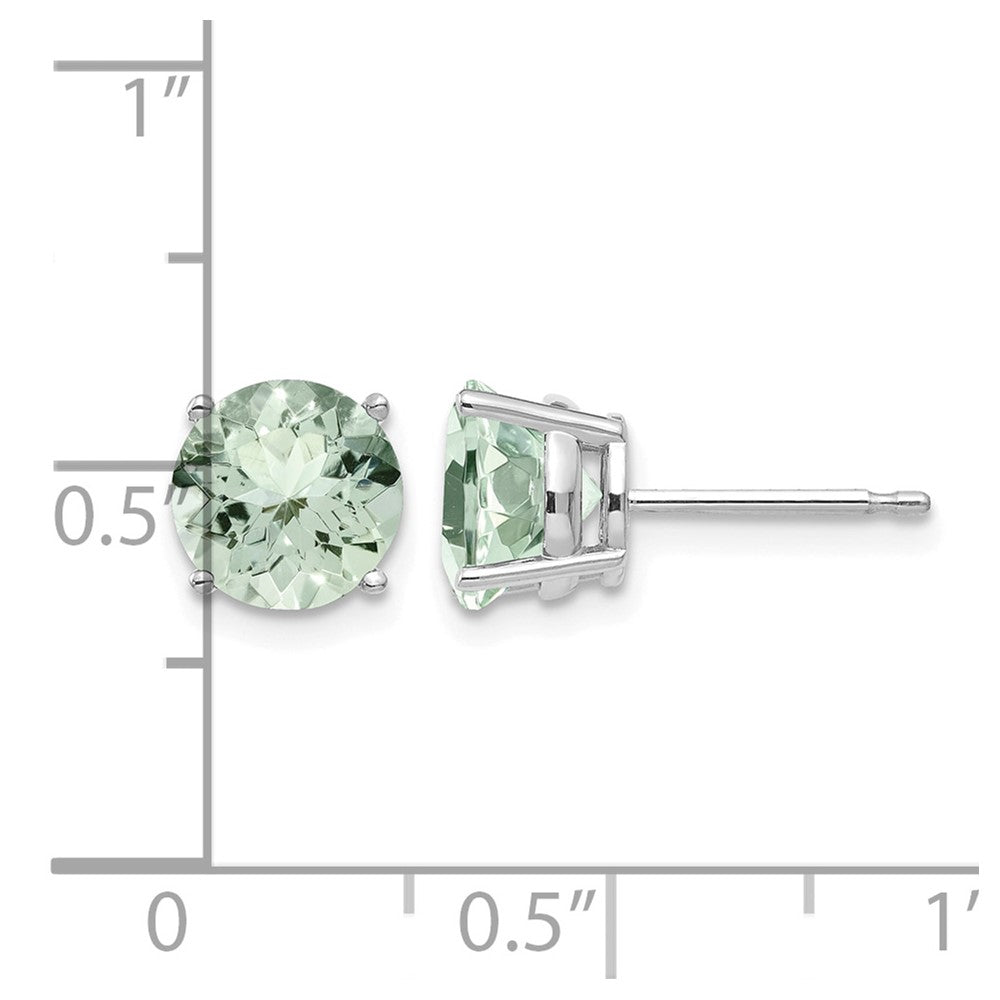 14k White Gold 7mm Round Green Quartz Post Earrings