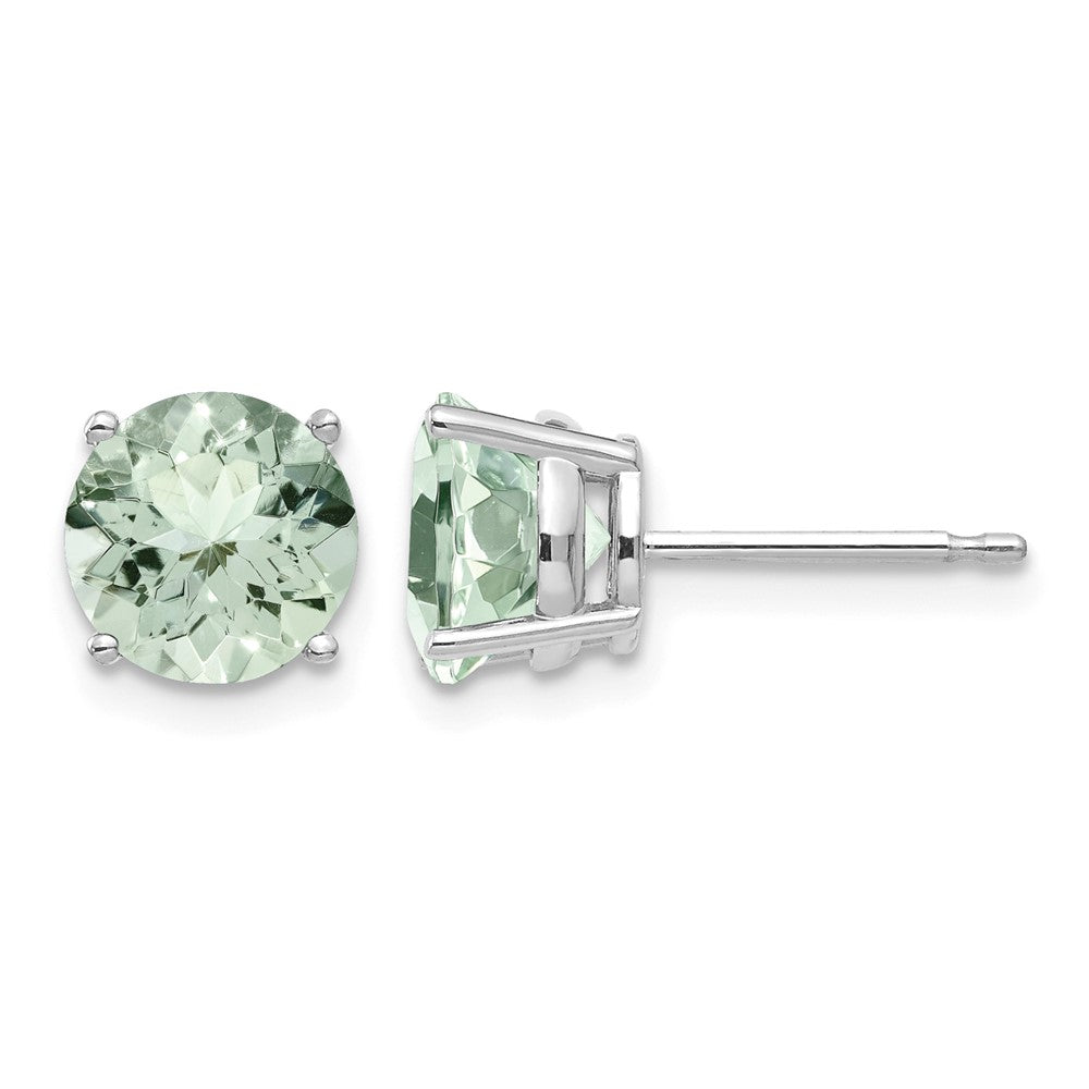 14k White Gold 7mm Round Green Quartz Post Earrings