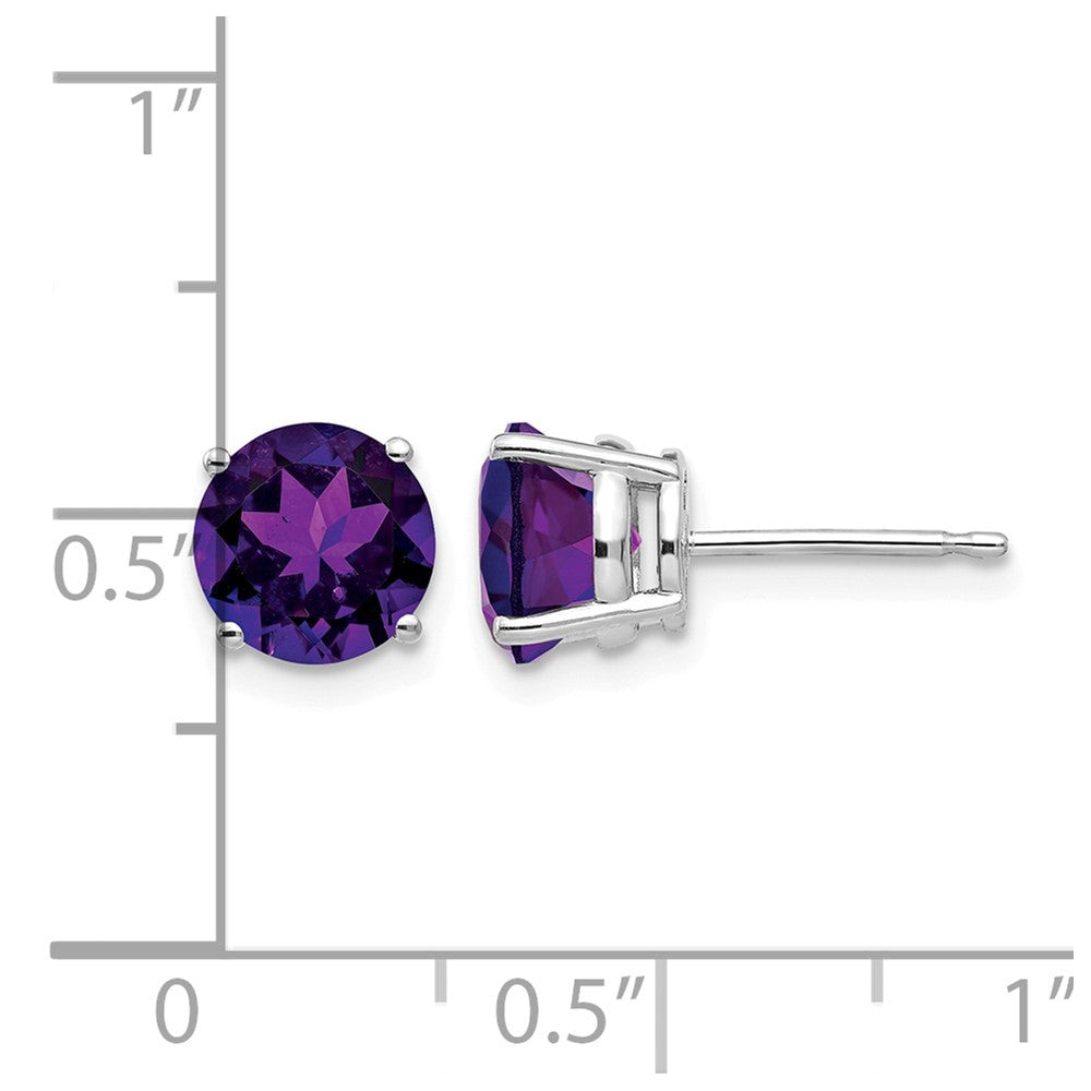 14k White Gold 7mm Round Amethyst Post Earrings