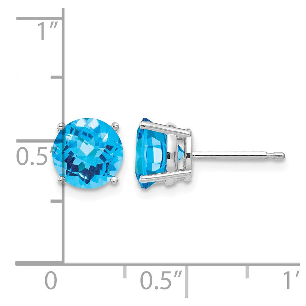 14k White Gold 7mm Round Checker-cut Blue Topaz Post Earrings