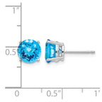 14k White Gold 7mm Round Checker-cut Blue Topaz Post Earrings