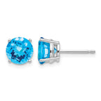 14k White Gold 7mm Round Checker-cut Blue Topaz Post Earrings