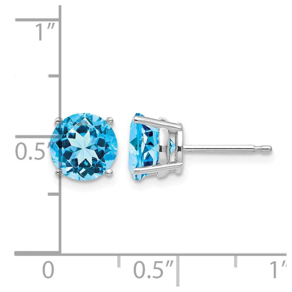 14k White Gold 7mm Round Blue Topaz Post Earrings