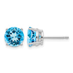 14k White Gold 7mm Round Blue Topaz Post Earrings