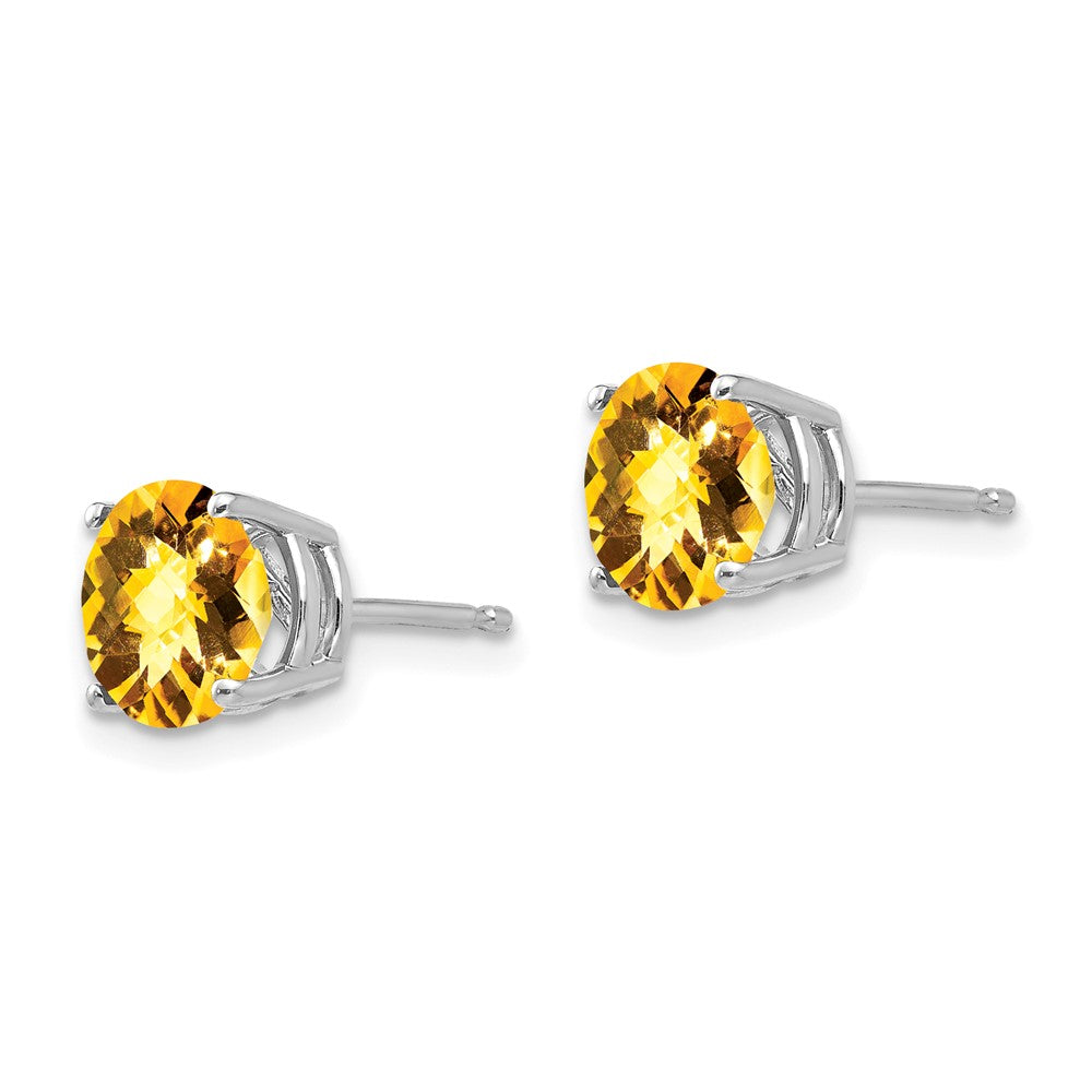 14k White Gold 7mm Round Checker-cut Citrine Post Earrings