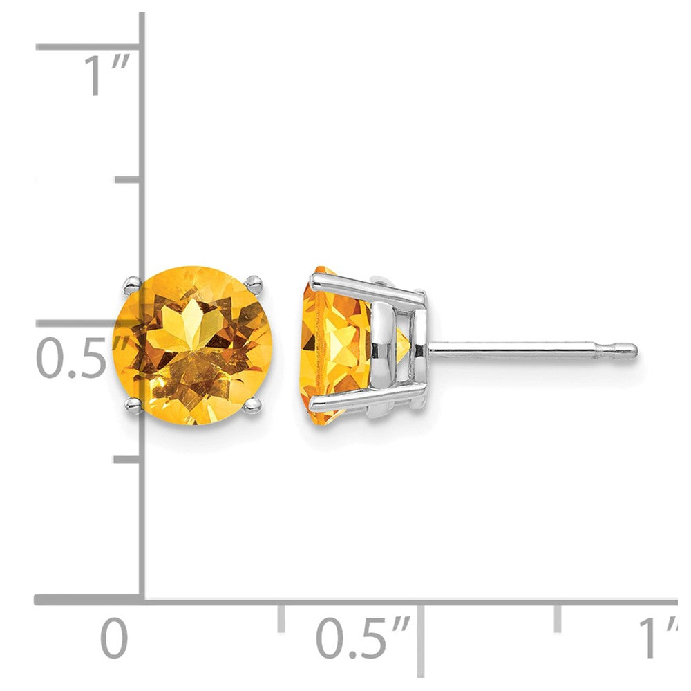 14k White Gold 7mm Round Citrine Post Earrings