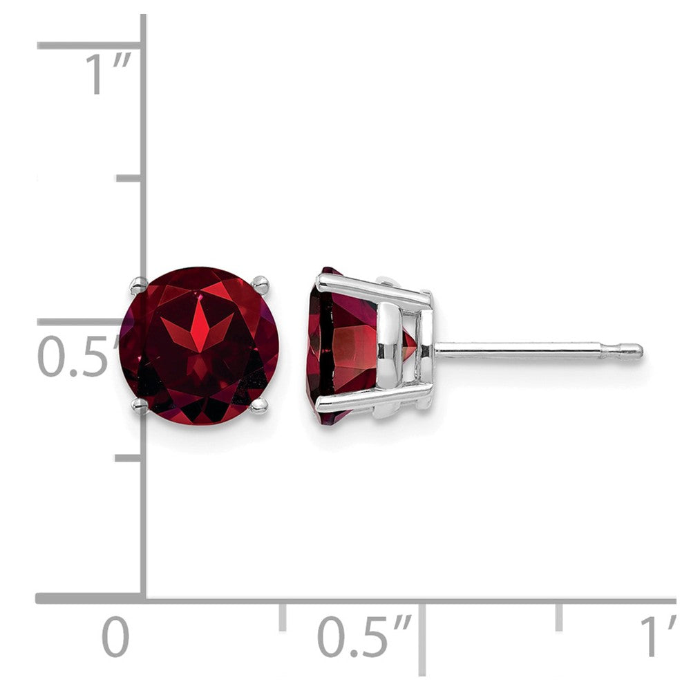 14k White Gold 7mm Round Garnet Post Earrings