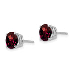 14k White Gold 7mm Round Checker-cut Garnet Post Earrings