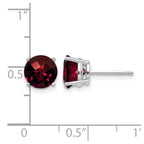 14k White Gold 7mm Round Checker-cut Garnet Post Earrings