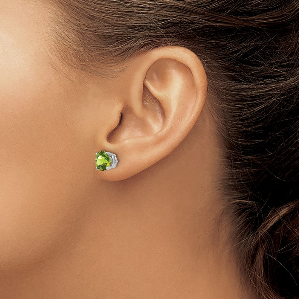 14k White Gold 7mm Round Peridot Post Earrings
