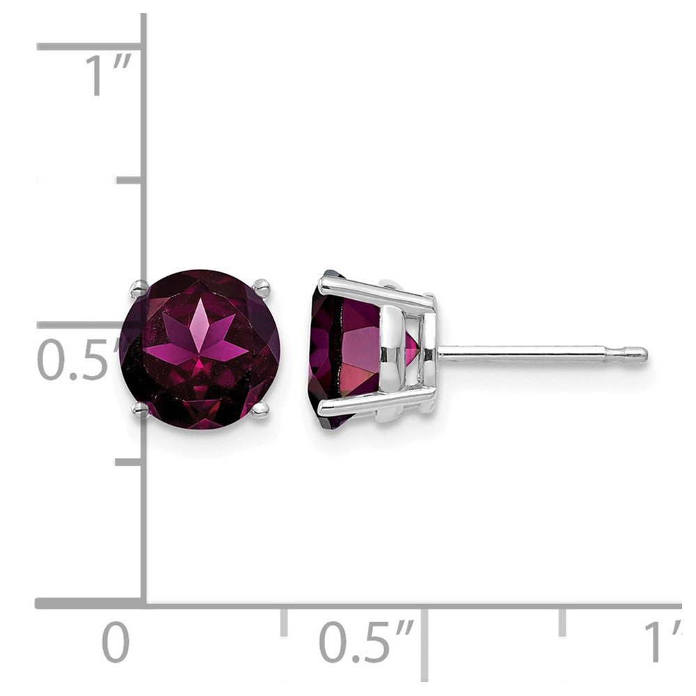 14k White Gold 7mm Round Rhodolite Garnet Post Earrings