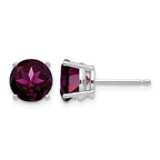 14k White Gold 7mm Round Rhodolite Garnet Post Earrings