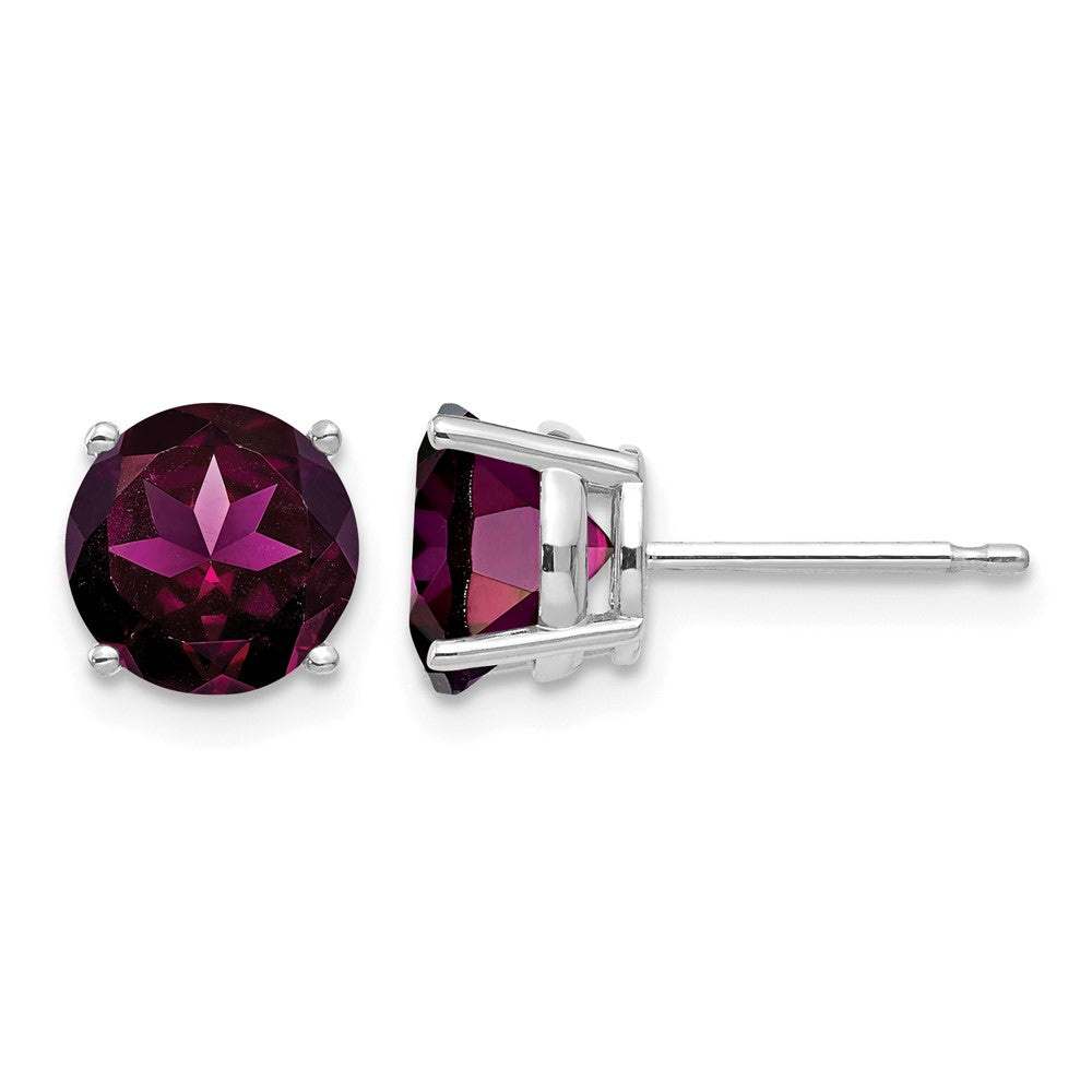14k White Gold 7mm Round Rhodolite Garnet Post Earrings