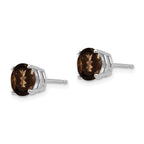 14k White Gold 7mm Round Smoky Quartz Post Earrings