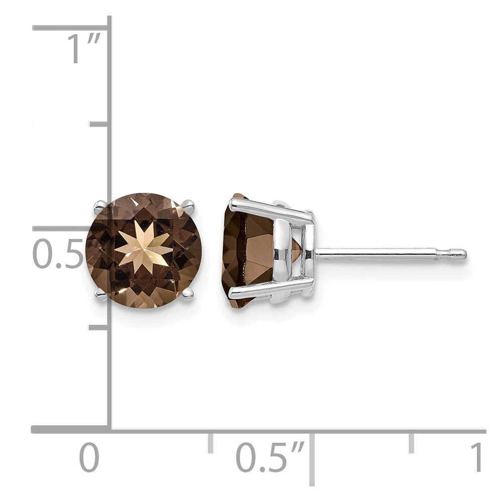 14k White Gold 7mm Round Smoky Quartz Post Earrings