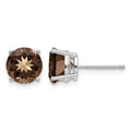 14k White Gold 7mm Round Smoky Quartz Post Earrings