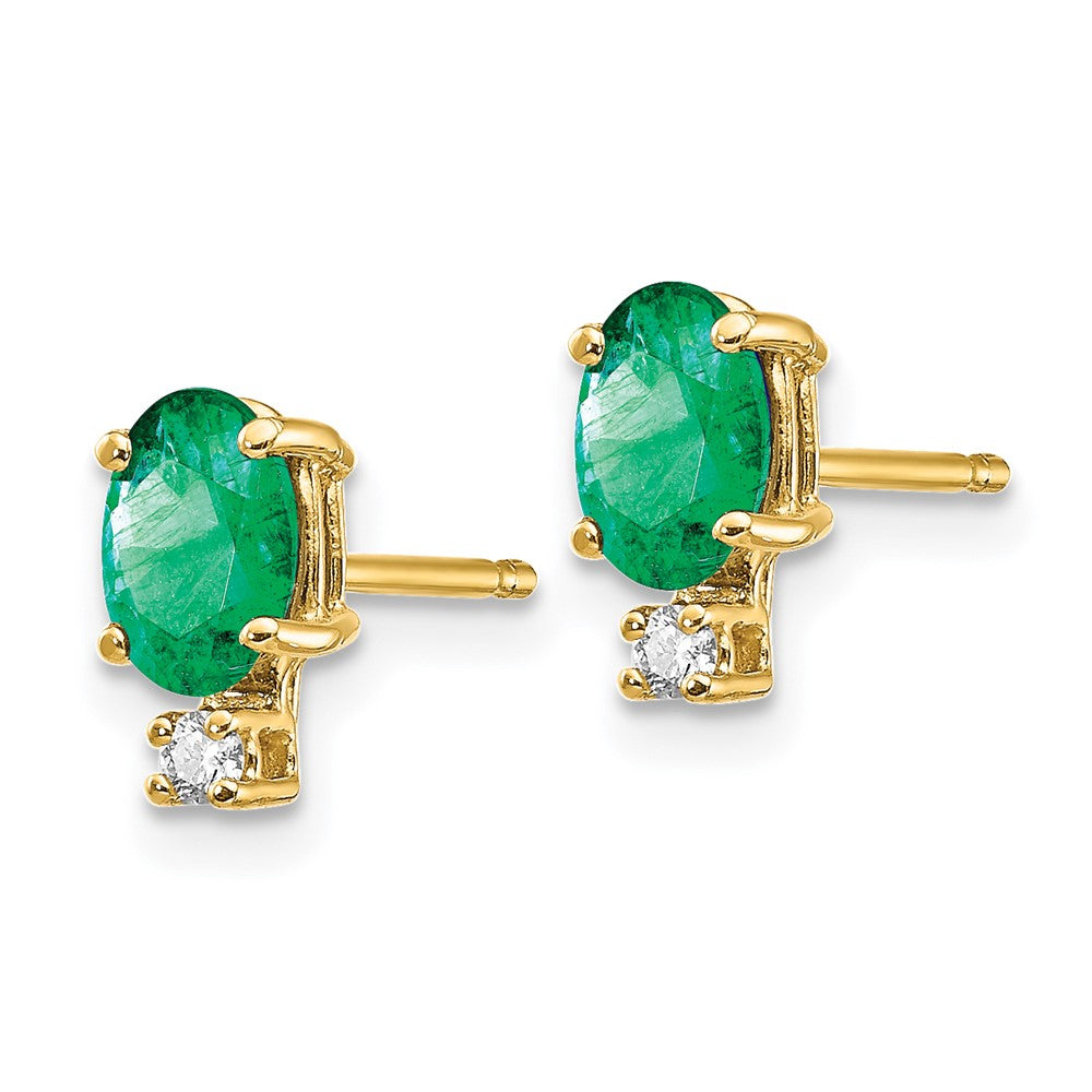 14k 6x4mm Oval Emerald and A Quality Diamond Post Earrings