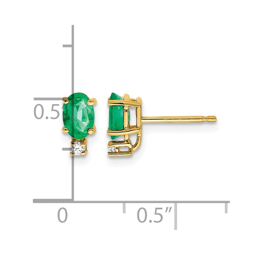 14k 6x4mm Oval Emerald and AA Quality Diamond Post Earrings