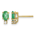 14k 6x4mm Oval Emerald and AA Quality Diamond Post Earrings