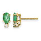14k 6x4mm Oval Emerald and A Quality Diamond Post Earrings