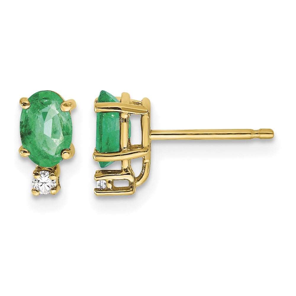 14k 6x4mm Oval Emerald and AAA Quality Diamond Post Earrings