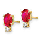 14k 6x4mm Oval Ruby and VS Quality Diamond Post Earrings