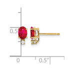 14k 6x4mm Oval Ruby and VS Quality Diamond Post Earrings