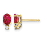 14k 6x4mm Oval Ruby and A Quality Diamond Post Earrings