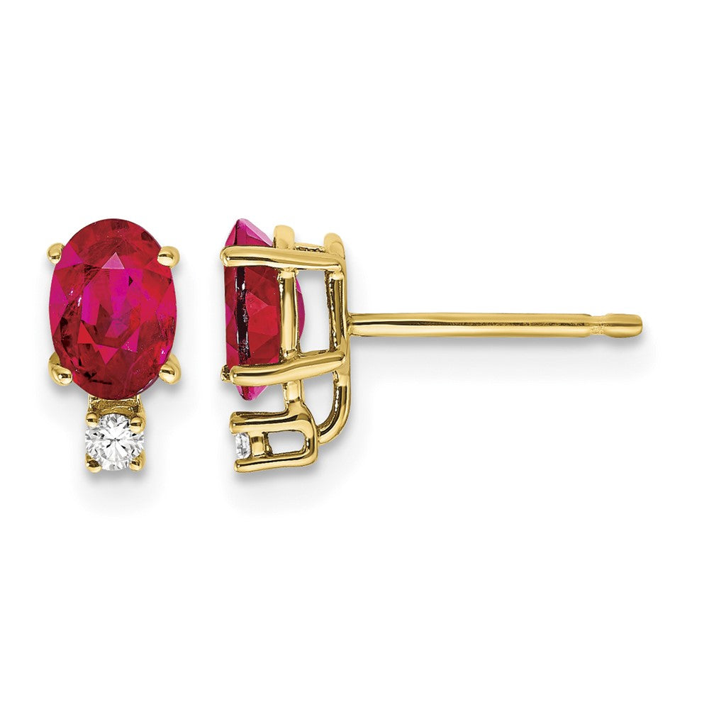 14k 6x4mm Oval Ruby and VS Quality Diamond Post Earrings