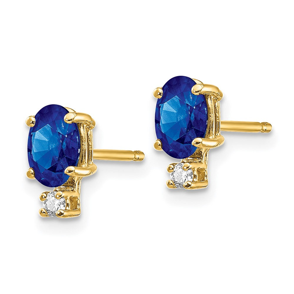 14k 6x4mm Oval Sapphire and AA Quality Diamond Post Earrings