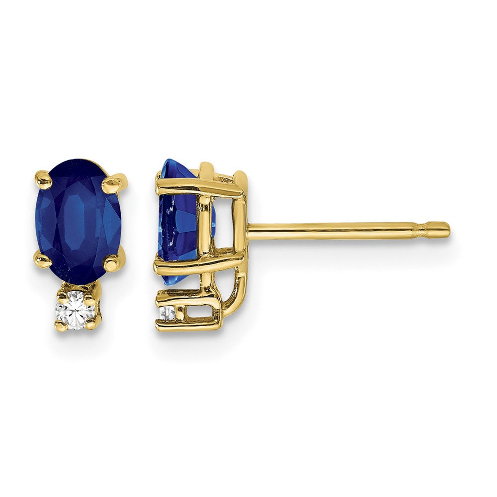 14k 6x4mm Oval Sapphire and AA Quality Diamond Post Earrings