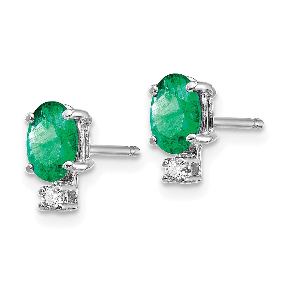 14k White Gold 6x4mm Oval Emerald and A Quality Diamond Post Earrings