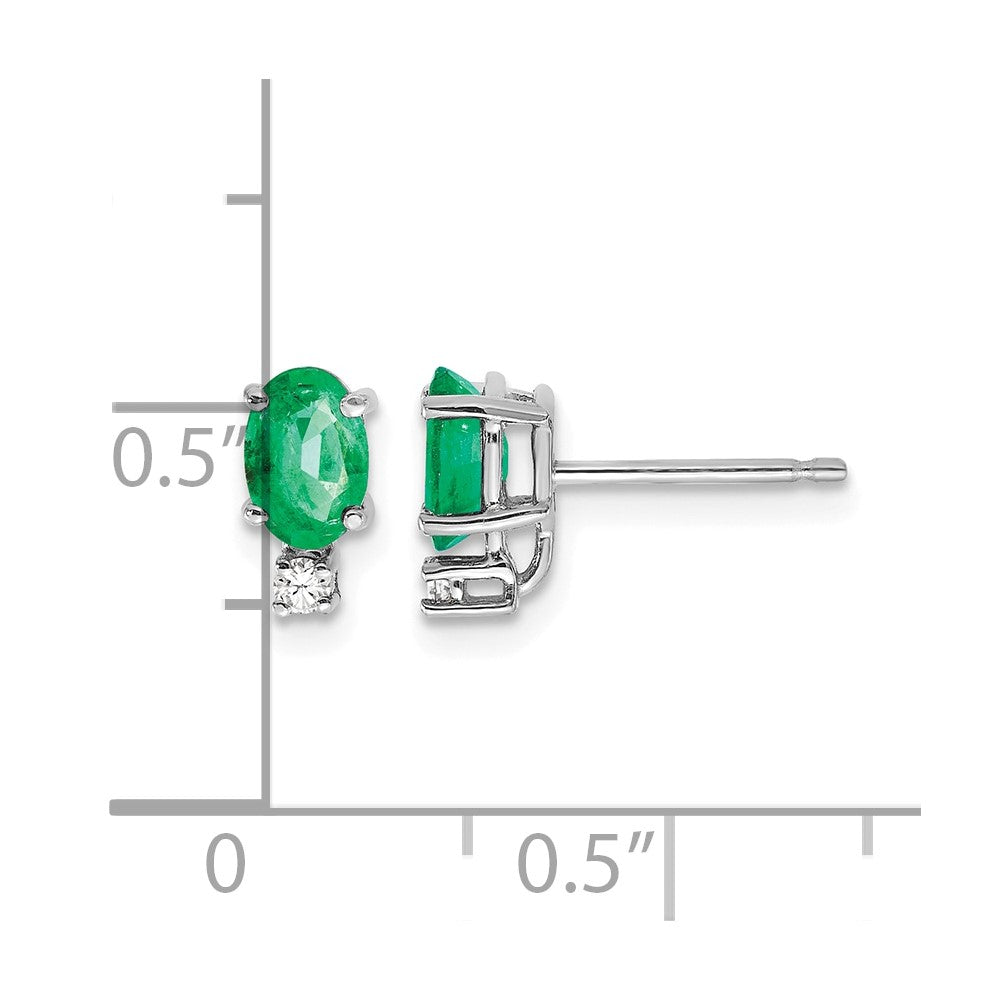 14k White Gold 6x4mm Oval Emerald and AA Quality Diamond Post Earrings