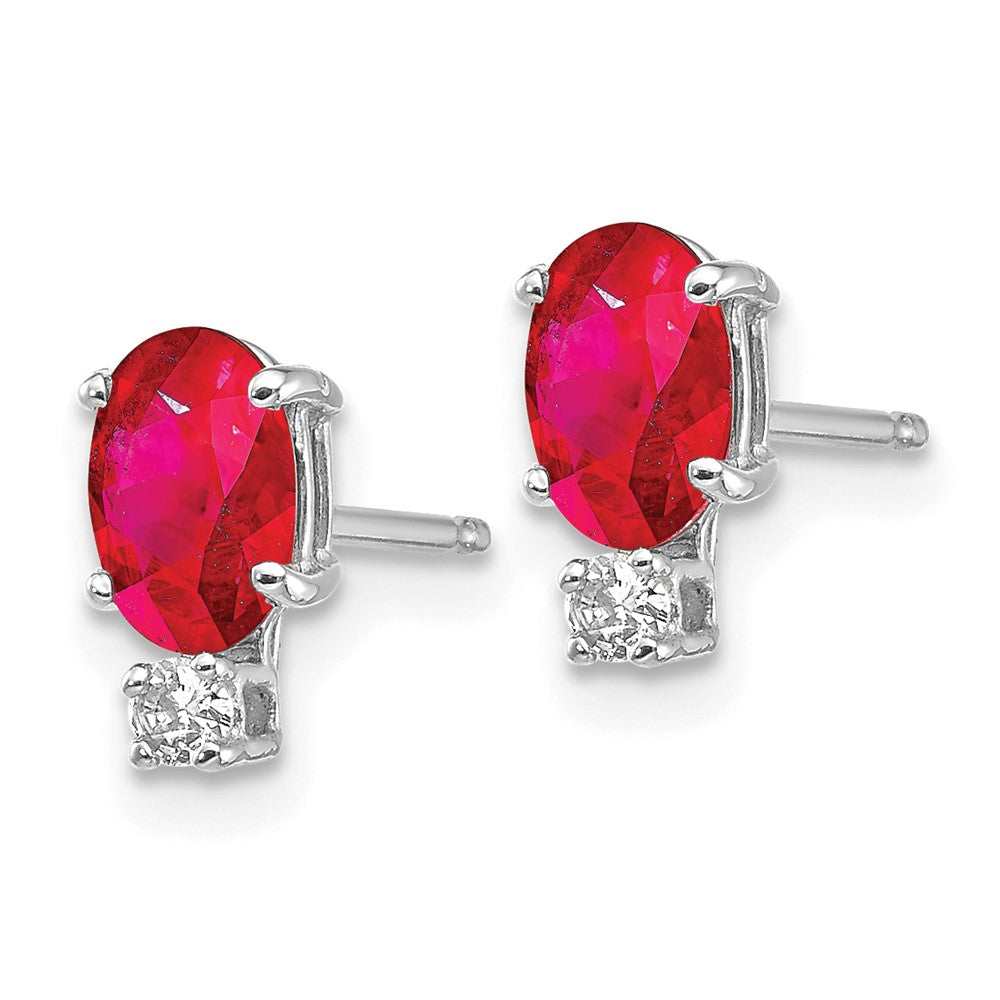 14k White Gold 6x4mm Oval Ruby and A Quality Diamond Post Earrings