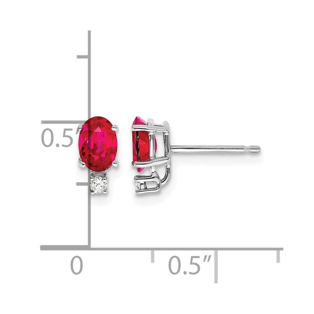 14k White Gold 6x4mm Oval Ruby and VS Quality Diamond Post Earrings