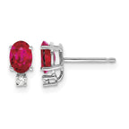 14k White Gold 6x4mm Oval Ruby and A Quality Diamond Post Earrings