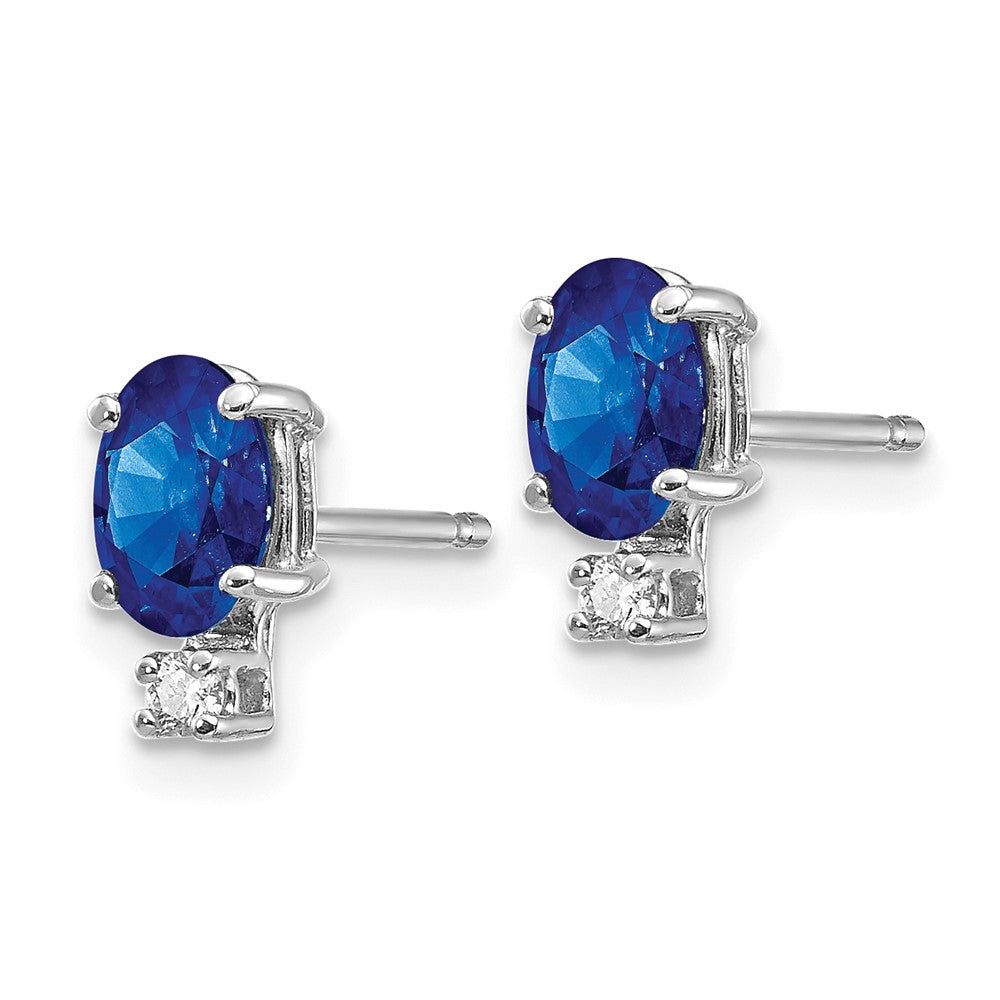 14k White Gold 6x4mm Oval Sapphire and A Quality Diamond Post Earrings