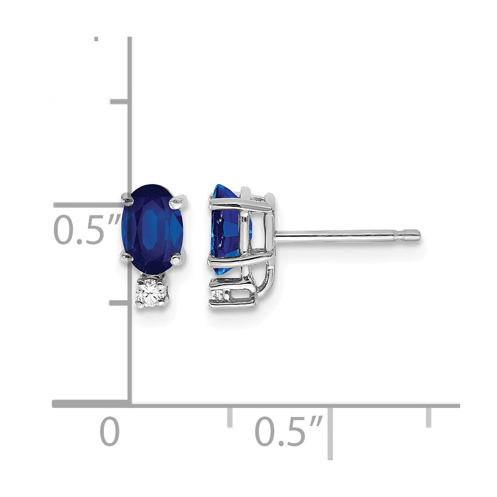 14k White Gold 6x4mm Oval Sapphire and AA Quality Diamond Post Earrings