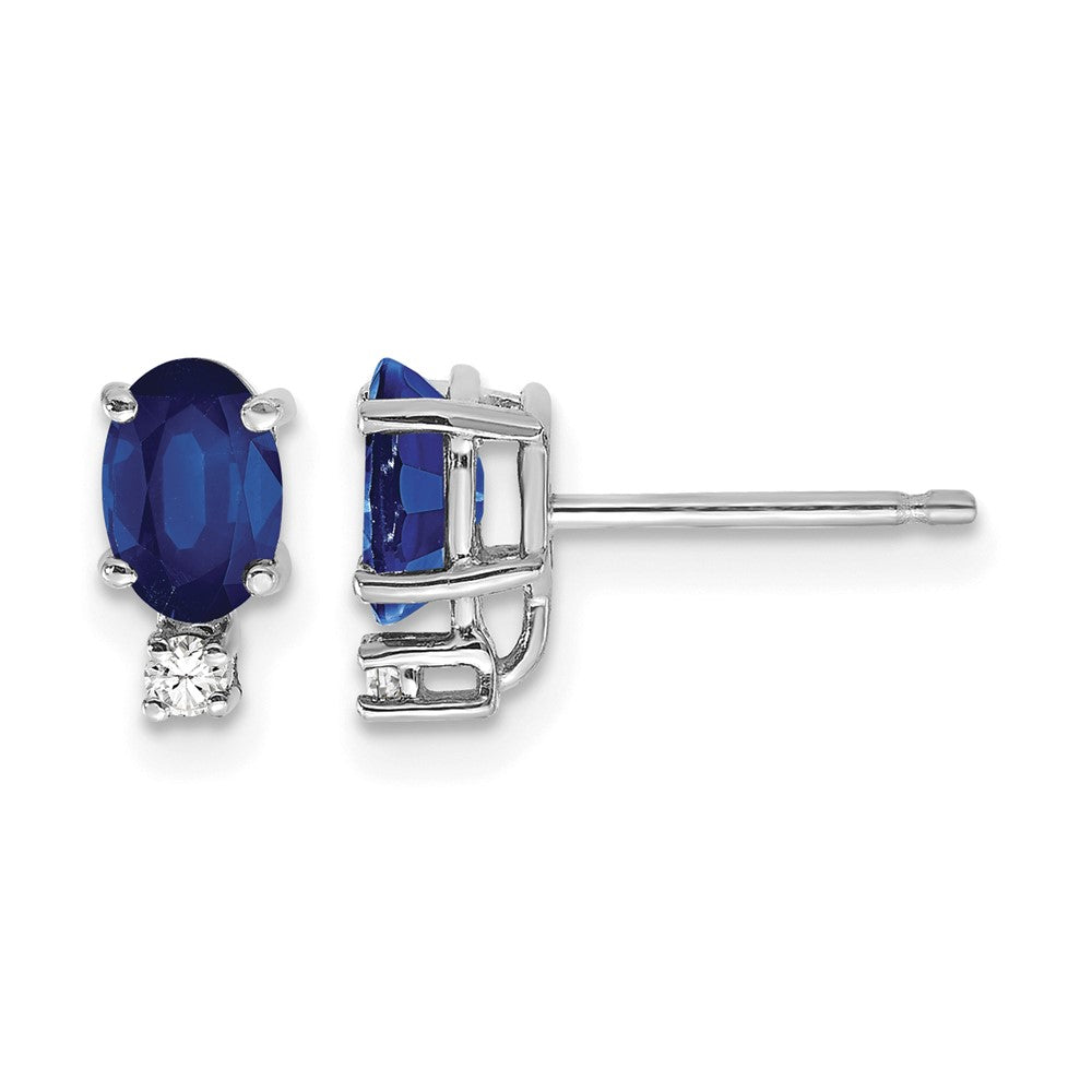 14k White Gold 6x4mm Oval Sapphire and VS Quality Diamond Post Earrings