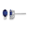 14k White Gold 6x4mm Oval Sapphire and AAA Quality Diamond Post Earrings