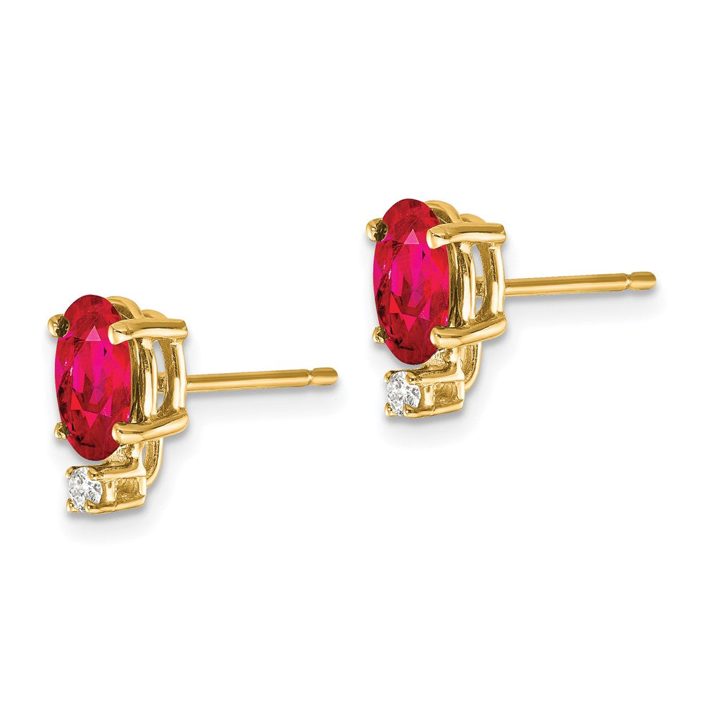 14k 7x5mm Oval Ruby and AA Quality Diamond Post Earrings