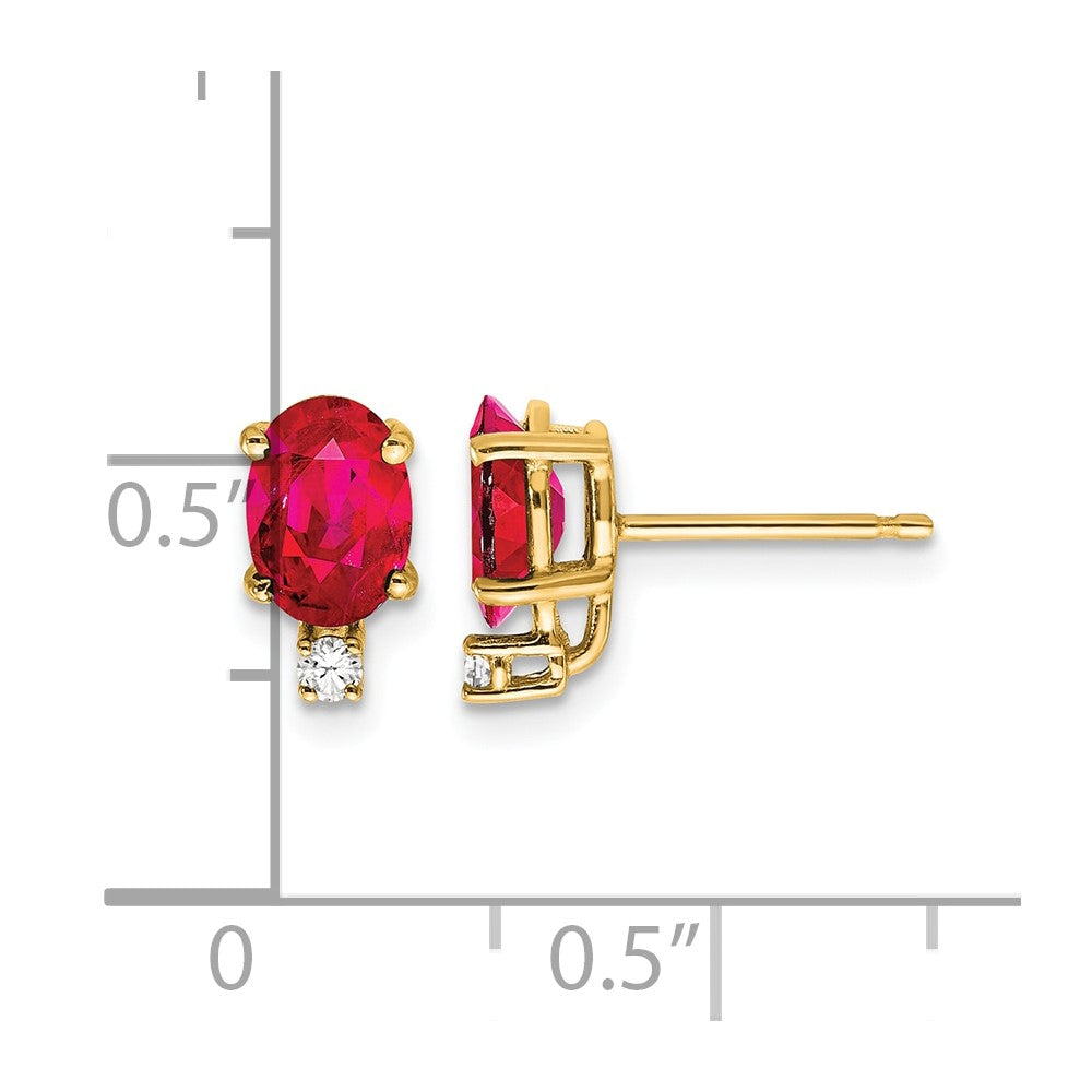 14k 7x5mm Oval Ruby and AA Quality Diamond Post Earrings