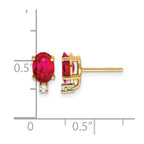 14k 7x5mm Oval Ruby and AA Quality Diamond Post Earrings