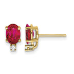 14k 7x5mm Oval Ruby and VS Quality Diamond Post Earrings