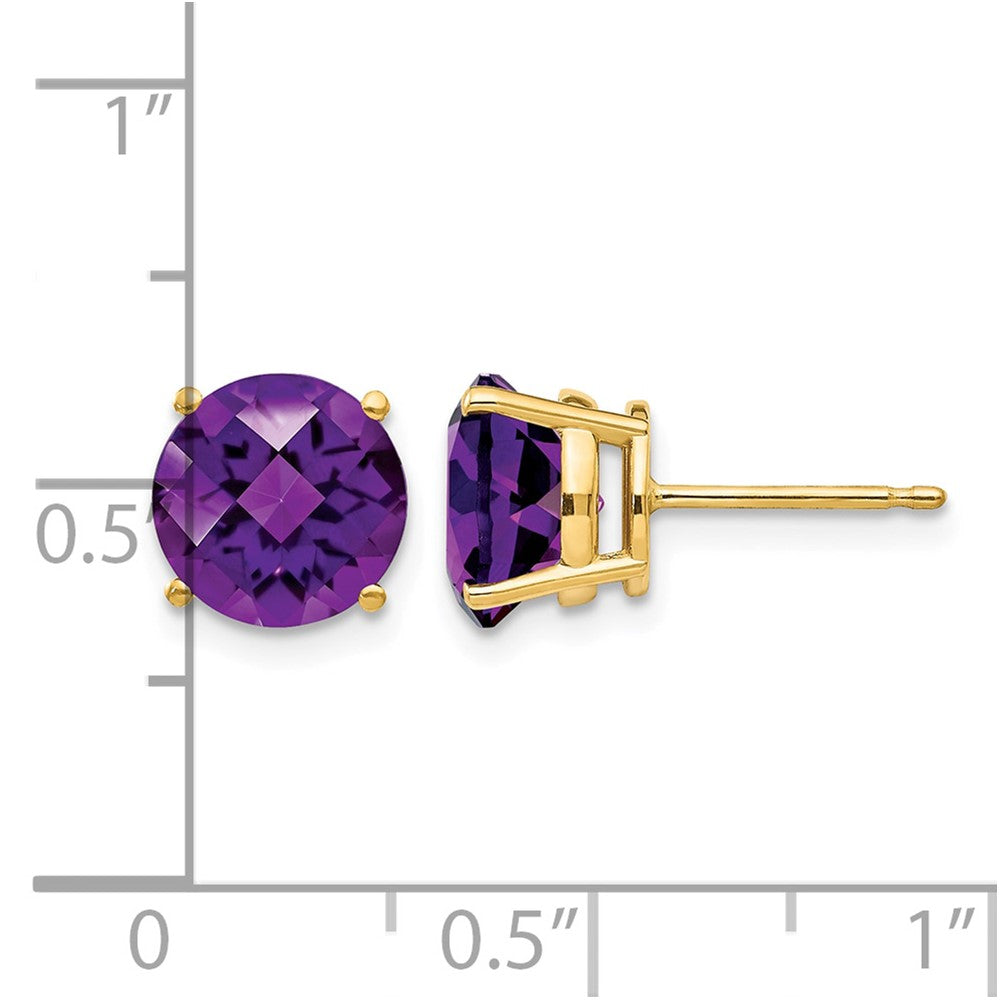 14k 8mm Round Checker-cut Amethyst Post Earrings