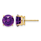 14k 8mm Round Checker-cut Amethyst Post Earrings