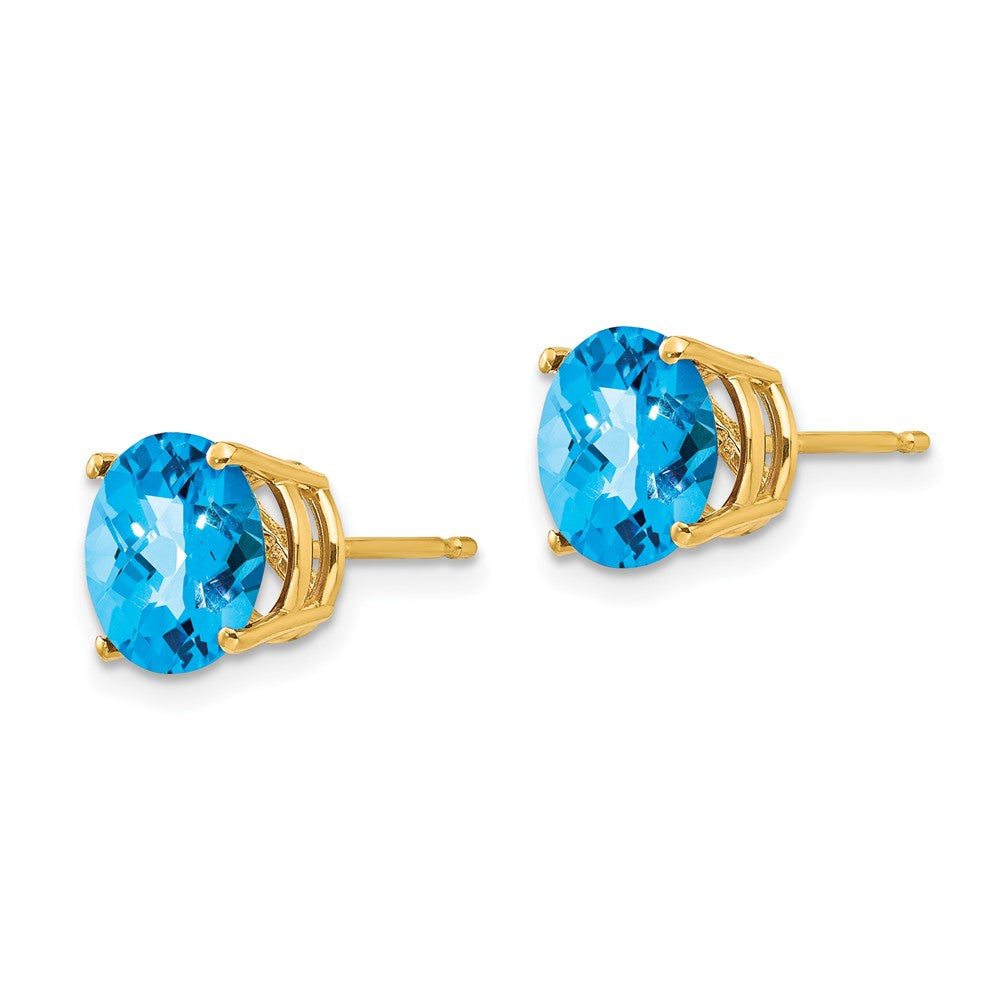 14k 8mm Round Checker-cut Blue Topaz Post Earrings